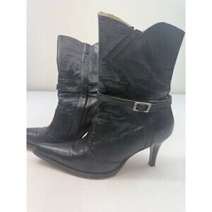 Premiere Western Wear Black Leather Pointed Toe Stiletto Heel Boots Est Size 8
